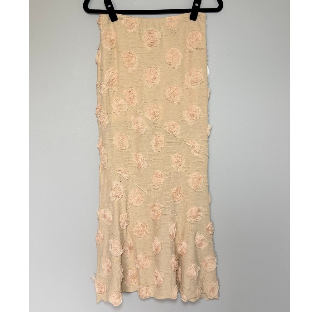 Bailey Rose Beige 3D Rosette Midi Skirt NWT XS BRK3732-3D Floral Textured